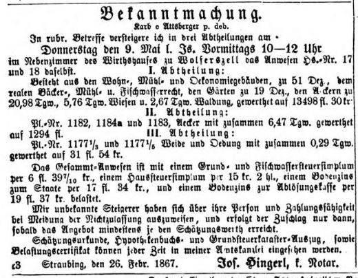 Versteigerung 1867 SRTagblatt
